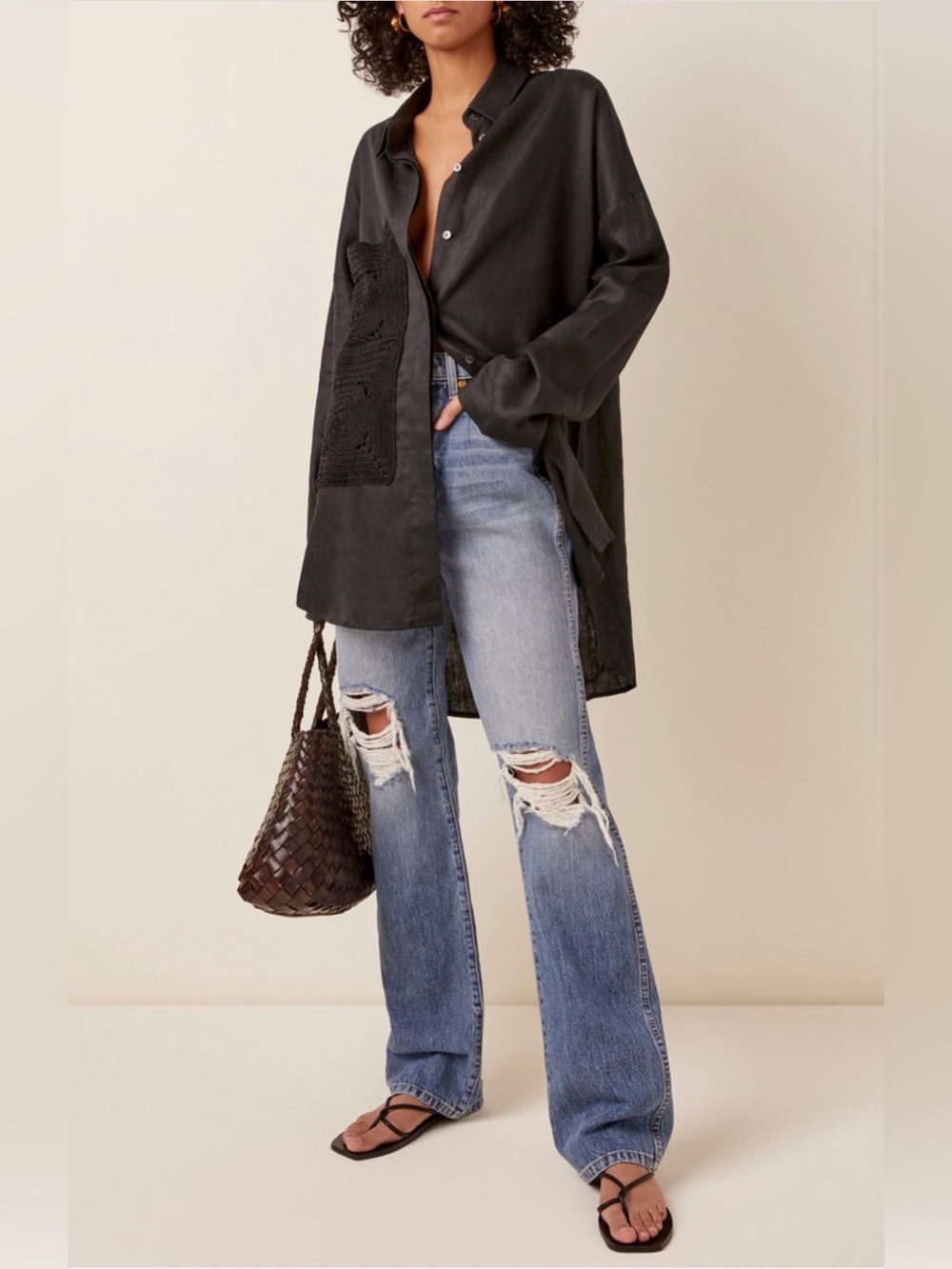 Albus Lumen linen crochet detail shirt